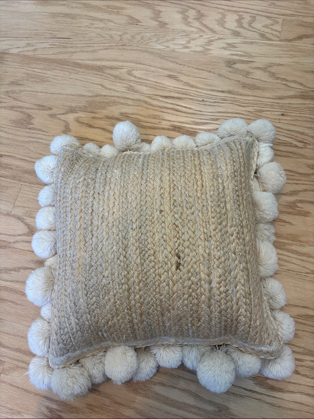 ANTHROPOLOGIE Pommed Jute Wool Pillow 18x18 Ivory Bohemian Textured
